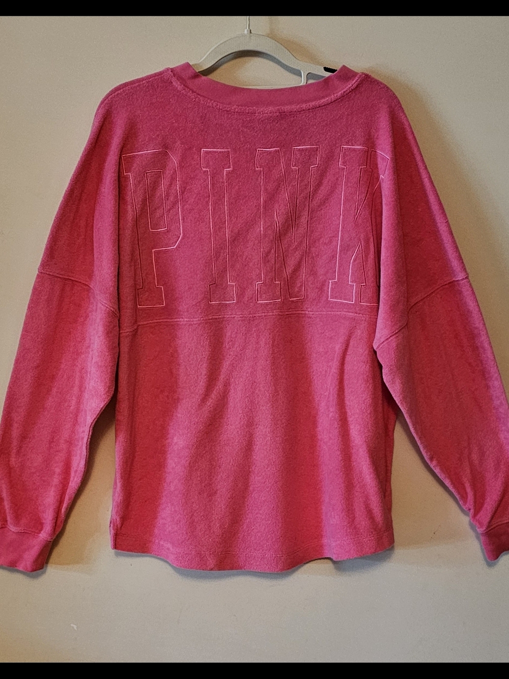 PINK Victoria's Secret Hot Pink V-neck Sweatshirt Sz S